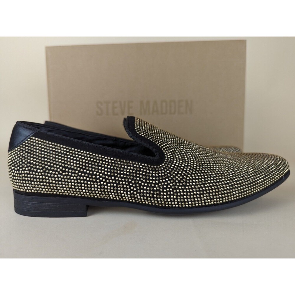 Steve Madden Mezmoryz Loafers Mens 9 Black Gold Studded Slip On Shoes NWB - Picture 4 of 14